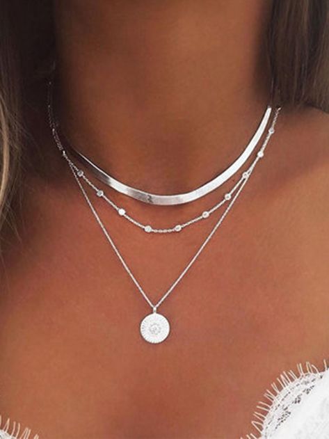 Simple Multi-layered Lotus Pendant Necklace | Accessories | Zolucky Silver Jewelry Summer Alloy Vintage Jewelry | zolucky Lotus Pendant, Flower Statement Necklace, Layered Jewelry, Chain Necklaces, Pendant Chain, Jewelry Inspo, Silver Chain Necklace, Summer Jewelry, Accessories Necklace