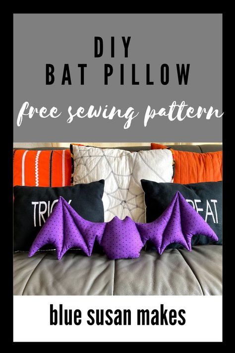 Halloween Sewing Crafts, Bat Pillow, Halloween Sewing Patterns, Halloween Sewing Projects, Halloween Sewing, Sewing Machine Projects, Pillow Tutorial, Cute Bat, Free Sewing Pattern