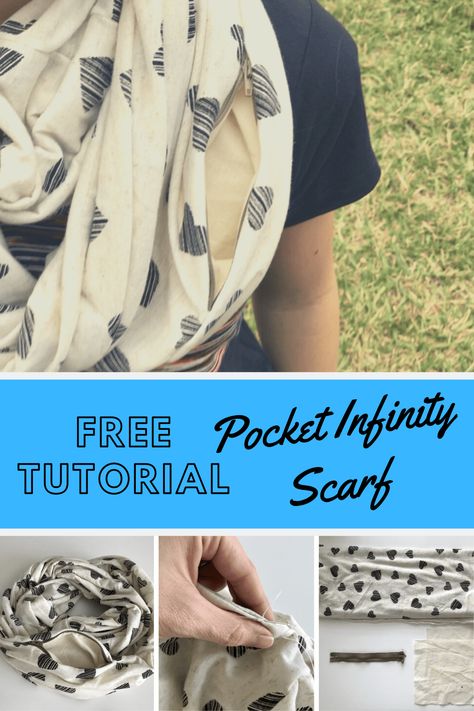 How To Sew A Pocket Infinity Scarf Couture, Infinity Scarf With Pocket Pattern Free, Travel Scarf With Pocket Pattern Diy, Infinity Scarf With Hidden Pocket Diy, Diy Infinity Scarf, Infinity Scarf Tutorial, Sewing Scarves, Scarf Sewing Pattern, Scarf Wearing Styles