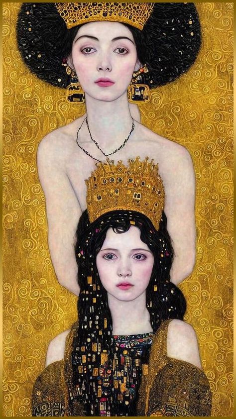 Klimt Style Painting, Gold Art Aesthetic, Oil Painting Portrait Classic, Women Art Painting, Abstract Portraiture, Alternative Girl, Gustav Klimt Art, Gold Art Painting, Art Alevel