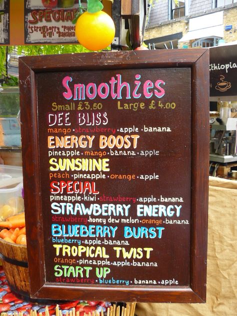 Smoothie Restaurant Design, Smoothie Design, Smoothie Names, Juice Bar Interior, Juice Bar Menu, Banana Energy, Juice Cafe, Juice Menu, Smoothie Menu