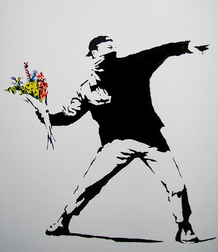 Flower power by Banksy | Reminds me of my views on that comm… | Flickr Black, Banksy, Flower Power, A Man, White