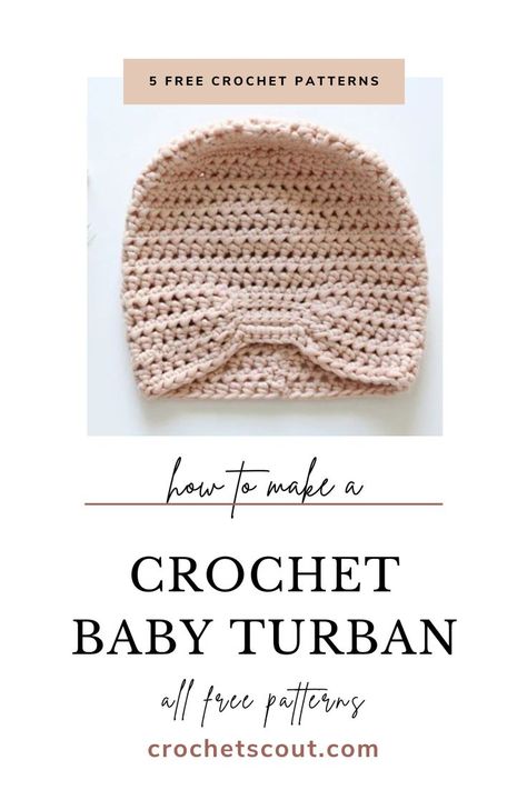 Here are five adorable and free crochet patterns to teach you how to make a crochet baby turban. Baby Turban Crochet Pattern Free, Baby Turban Crochet, Crochet Baby Turban, Baby Turban Headband, Crochet Turban, Crochet Romper, Baby Turban, Turban Headbands, Turbans