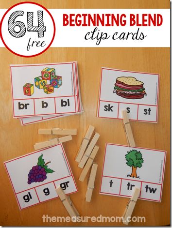 FREE 64 Blends Clip Cards - these are great for kids learning phonics, sounding out words in Kindergarten, 1st grade, and 2nd grade. (homeschool, english) Fine Motor, Teaching Blends, Beginning Blends, The Measured Mom, Measured Mom, Clip Cards, Free Activities, Kids Cards, Fine Motor Skills