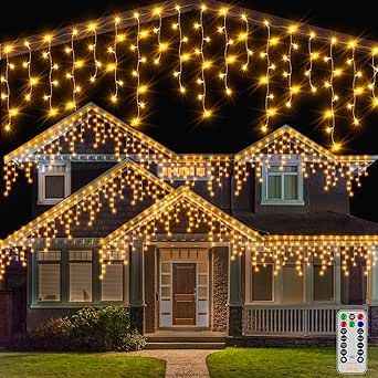 Ollny Icicle Fairy Lights Outdoor - 396 LED 10M Waterproof Fairy Lights Plug in, Remote/8 Modes/Timer/Connectable Warm White String Lights, Eaves Window Garden House Roof Christmas Decorations [Energy Class A+++] Icicle Lights Outdoor, Fairy Lights Outdoor, Outside Halloween Decorations, Led Icicle Lights, Cascade Lights, Warm White Fairy Lights, Icicle Christmas Lights, White Fairy Lights, Christmas Fairy Lights