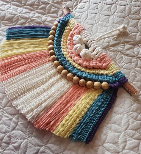 Rainbow Macrame Design Home Design Macrame Wall Decor EBA Rainbow Macrame Wall Hangings, Diy Newspaper, Macrame Home, Macrame Wall Hanger, Free Macrame Patterns, Macrame Home Decor, Rainbow Macrame, Macrame Feather, Crochet Baby Dress Pattern