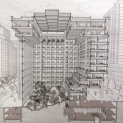Architecture, Design & Photography: Section drawing of the ford foundation by #kevinroche courtesy of LTL architects #nyc#office#rochedinkeloogarden by jazzyli_nyc Ford Foundation Atrium, Office Section Architecture, Atrium Design Architecture, Ltl Architects, Section Drawing Architecture, Nyc Office, Atrium Design, Ford Foundation, Section Drawing