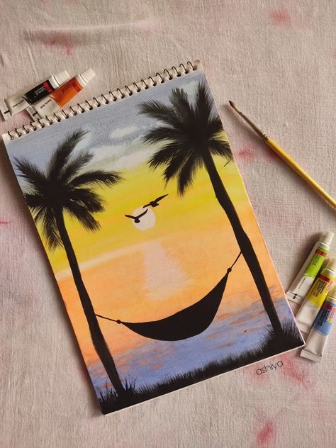 A Beach Scene Drawing, Beach Scene Drawing, Painting With Trees, Swing Painting, Shadow Painting, Funny Poems, White Cartoon, Louisiana Art, Water Color Painting