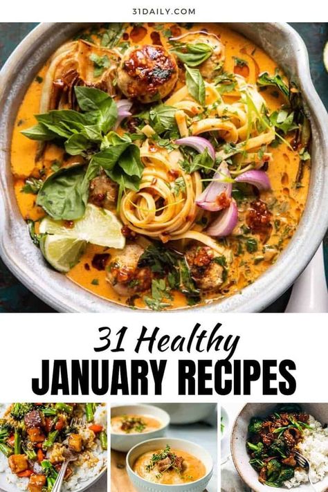 If you've resolved this month to cook healthy, delicious meals, you'll love these healthy recipes to make in January. From cozy soups and casseroles to dinner recipes, and breakfast ideas. Healthy January, Cozy Soups, Healthy Delicious Meals, January Recipes, Root Vegetable Soup, Ground Beef And Broccoli, Curry Chicken And Rice, Recipes Winter, Tuscan Bean Soup