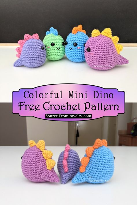 Colorful Mini Dino Patchwork, Amigurumi Patterns, Crochet Dino Pattern Free Amigurumi, Dino Nuggets Crochet Pattern Free, Mini T Rex Crochet Pattern Free, Free Crochet Patterns For Dinosaurs, Baby Axolotl Crochet Pattern Free, Crochet Small Dinosaur Pattern Free, Mini Crochet Stuffed Animals