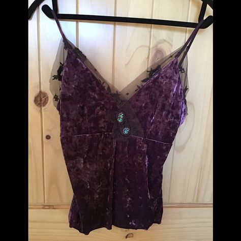 Beautiful Plum Color With Brown Lace Trim. New Condition, Never Worn. Plum Clothes, Whimsigoth Clothes, Crushed Velvet Top, Velvet Clothes, Plum Color, Purple Top, Crushed Velvet, Monster High, Color Purple