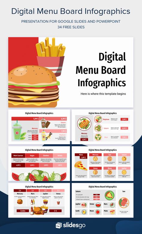 Digital Menu Board Infographics Food Presentation Design, Canva Templates Presentation, Powerpoint Presentation Ideas, Presentation Food, Digital Menu Boards, Ppt Template Design, Creative Powerpoint Presentations, Free Powerpoint Presentations, Presentation Slides Design