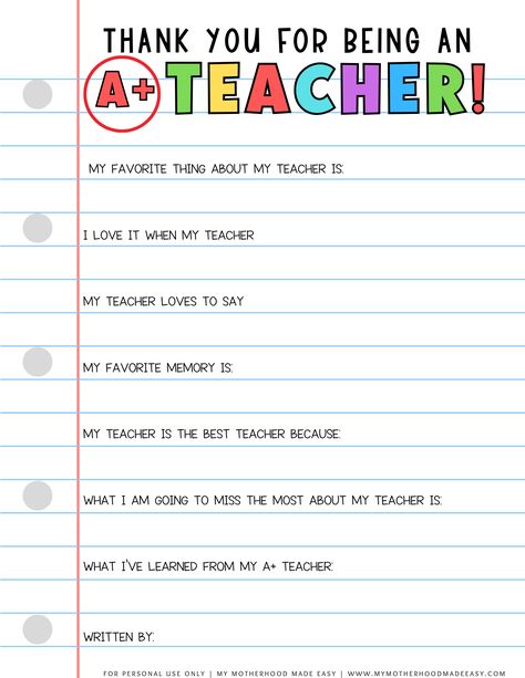 Free printable all about my teacher printable    Looking for an all about my teacher printable? Well, you’re in luck! Keep reading to grab a FREE copy of our all about my teacher fill in the blank printable that makes the perfect teacher gift ! Favorite Things About My Teacher, All About My Teacher Questionnaire, Teacher Appreciation Questions For Kids, My Teacher Printable, What I Love About My Teacher Printable, What I Like About My Teacher Printable, Teacher Fill In The Blank For Kids, All About My Teacher Printable, Why I Love My Teacher Printable