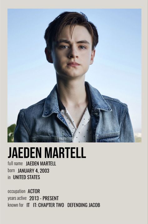 minimal polaroid celeb poster for jaeden martell Jaeden Martell Wallpaper, Jaden Martell, Jeaden Martell, Bill Denbrough, Jaeden Martell, Most Paused Movie Scenes, The Pause, Billy Boy, I'm A Loser