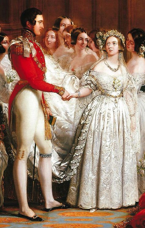 Painting of the wedding of Queen Victoria and Prince Albert, 1840. Queen Victoria Wedding Dress, Queen Victoria Wedding, Victoria Era, Prins Albert, Descriptive Essay, Era Victoria, Istoria Modei, Queen Victoria Family, Queen Victoria Prince Albert