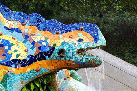 Mosaic Lizard Barcelona Barcelona Mosaic, Mosaic Lizard, Gaudi Mosaic, Park Guell, Antonio Gaudí, Park Güell, Modern Mosaics, Pebble Mosaic, Antoni Gaudi