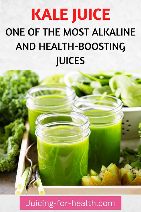 KALE JUICE: ONE OF THE MOST ALKALINE AND HEALTH-BOOSTING JUICES Alkaline Juicing Recipes, Kale Juicing Recipes, Alkaline Juice Recipes, Alkaline Juices, Alkaline Juice, Alkaline Drinks, Recipe Using Kale, Alkaline Smoothies, Kale Juice Recipes