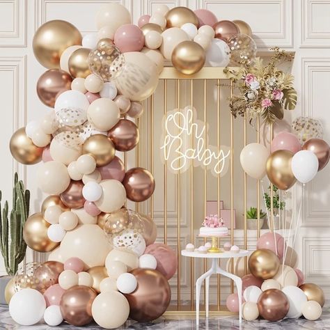 Baby Shower Ballons, Champagne Balloons, Blush Balloons, Birthday Party Background, Balloon Garland Arch, Gold Confetti Balloons, Rose Gold Confetti, Rose Gold Balloons, Garland Arch