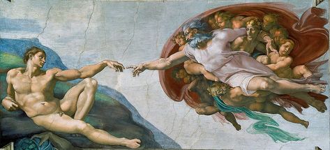 Most Famous Paintings: The Creation Of Adam, by Michelangelo (source: wiki) Famous Art Paintings, Sistine Chapel Ceiling, Istoria Artei, The Creation Of Adam, Most Famous Paintings, Rennaissance Art, Paintings Famous, Arte Van Gogh, Wallpaper Laptop