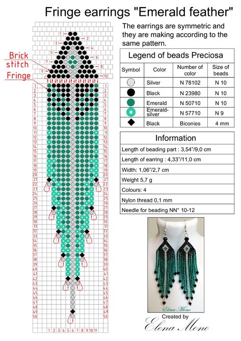 Elegant, flowing, lightweight fringe earrings of media size “Emerald Feather " are perfect both for evening dress or everyday clothes and will undoubtedly attract attention.
GOOD LUCK IN BEADING! Seed Bead Tutorials, Anting Manik, Pola Manik, Seed Bead Jewelry Patterns, Native Beading Patterns, Motifs Perler, Beaded Earrings Diy, Beaded Earrings Tutorials, Brick Stitch Earrings