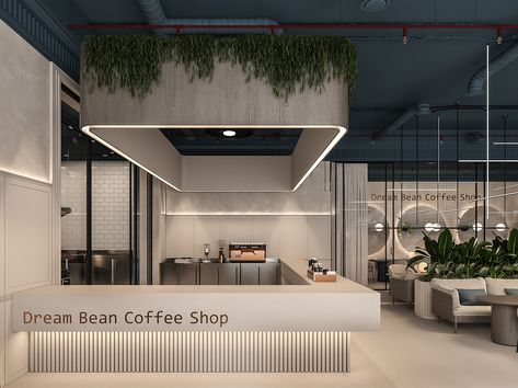 dream bean coffee shop on Behance Industrial Coffee Shop, Modern Coffee Shop, Coffee Bar Design, Bakery Design Interior, Coffee Shop Interior Design, Modern Cafe, Cafe Shop Design, Coffee Shops Interior, Coffee Shop Decor