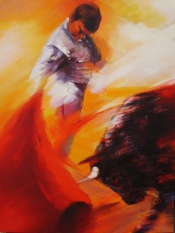 Painting of a Matador bull fighter Mexican Paintings, Bull Art, Bull Tattoos, Tableau Pop Art, Chicken Painting, Spanish Art, Floral Oil Paintings, Matador, Painting Reproductions