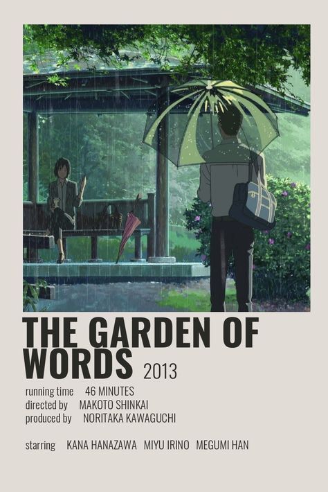 ☆ Minimalist/alternative "The Garden of Words" anime movie poster ☆ Check out my "Anime Posters" board! Studio Ghibli Poster, The Garden Of Words, Garden Of Words, Japanese Animated Movies, Anime Suggestions, Film Anime, Film Posters Minimalist, Poster Anime, Good Anime To Watch