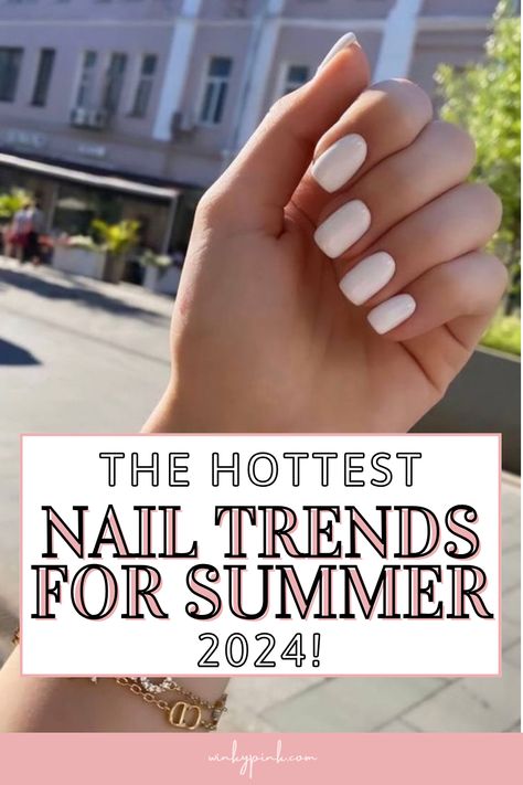 This post is all about the hottest 2024 Summer Nail Trends! From nail shapes to nail designs there is a ton of nail inspo here for your next summer manicure. Short Nails 2024 Trends Summer, Short Nail Designs Summer Latest Trends, French Manicure Long Nails, Beach Manicure, Peach Colored Nails, Ivory Nails, Nail Colors For Pale Skin, Pale Nails, Almond Nails Designs Summer