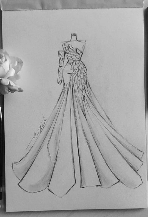 Dress Designs Ideas Drawing, Drawing Inspo Sketch Dress, Dior Designs Sketch, Drawing Ideas For Dresses, Designing Dresses Drawing, Cute Dresses Sketches, How To Draw A Ruffled Skirt, Designed Dresses Sketch, Dresses To Sketch