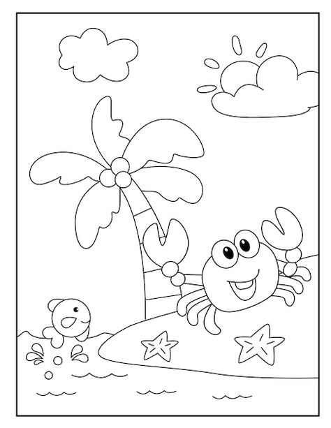 Kids Colouring Printables, Summer Drawings, Kdp Interior, Felt Animal Patterns, Preschool Coloring Pages, Summer Coloring Pages, صفحات التلوين, Sea Colour, Easy Coloring Pages