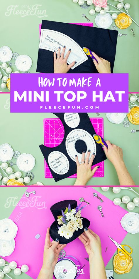 Diy Top Hat Headband, How To Make Mad Hatter Hat, Mad Hatter Top Hat Pattern, Mad Hatter Mini Top Hat, Molde, Doll Top Hat Pattern, Mad Hatters Hat Diy, Diy Mini Top Hat Headband, Paper Top Hat Template