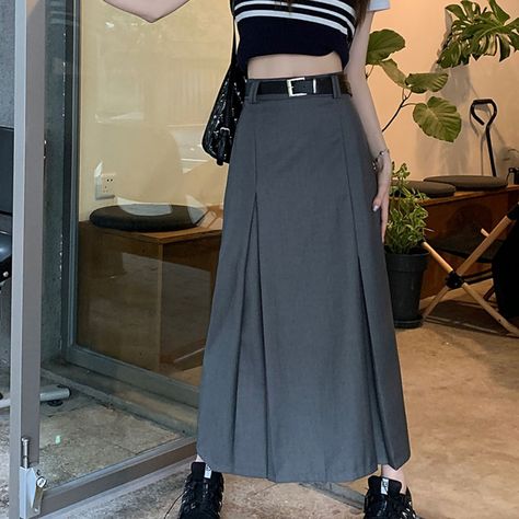 Faster shipping. Better service Aline Skirt Outfit, Midi Skirt With Belt, High Waisted Black Skirt, Body Skirt, Lightweight Skirt, Skirt With Belt, High Rise Skirt, Black Skirt Long, Distressed Denim Skirt