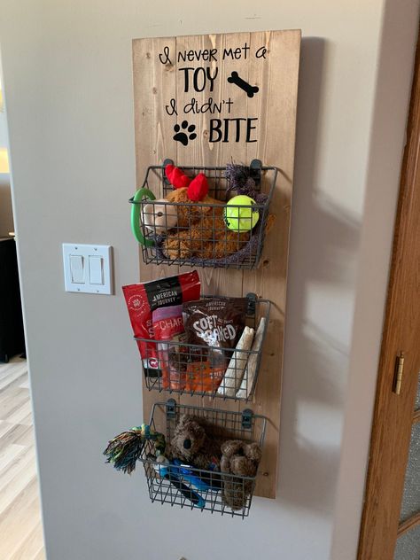 Dog Room Decor, Treat Storage, Puppy Room, Lumber Yard, Dog Storage, Dog Toy Storage, Wire Basket Storage, Dog Area, Storage Wall