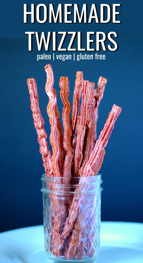 homemade twizzlers Diy Twizzlers, Homemade Healthy Candy, Homemade Twizzlers, Dehydrated Candy, Homemade Licorice, Homemade Liquorice, Healthy Candy Recipes, Liquorice Recipes, Candy Alternatives