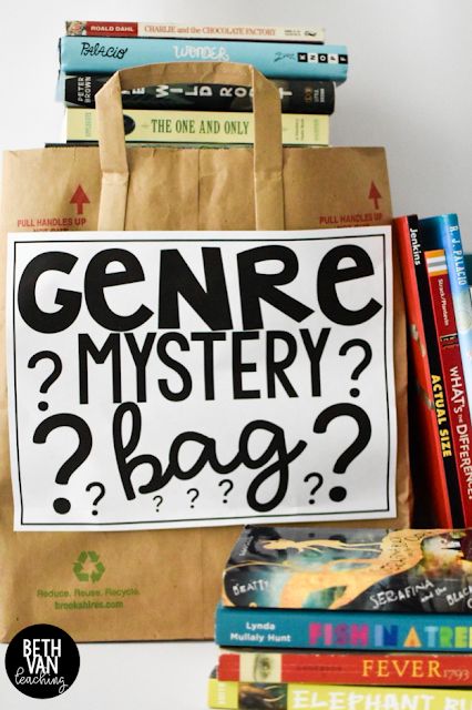 Teaching reading genre activity! Genre mystery bag! Perfect way to engage your readers and to teach them about reading genres. Perfect activity for introducing 40 book challenge too! Fantasy Genre Activities, Genre Wall, Genre Lessons, Teaching Genre, 40 Book Challenge, Genre Activities, Book Games, Genre Study, Reading Genres