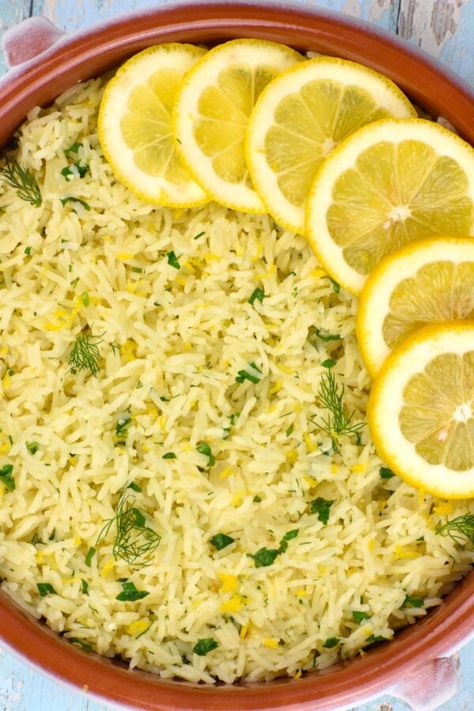 Greek Lemon Rice - GypsyPlate Lemon Rice Recipe, Greek Lemon Rice, Greek Rice, Salad Recipes Healthy Lunch, Rice Side, Grilled Chicken Thighs, Lemon Rice, Easy Rice Recipes, Greek Flavors