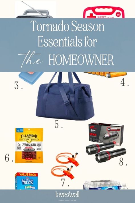 Prepare for tornado season with these tornado season essentials for homeowners! I'm sharing homeowner tips on how to improve your tornado preparedness, from creating an emergency plan to protecting your house in advance, and assembling a tornado emergency kit. If you are prepared ahead of time with this tornado prep kit, you will have one less thing to stress about if a tornado hits your town! Tornado Preparedness Kit, Tornado Prep, Tornado Safety Tips, Tornado Preparedness, Storm Preparedness, Storm Prep, Tornado Season, Tornado Shelter, Homeowner Tips