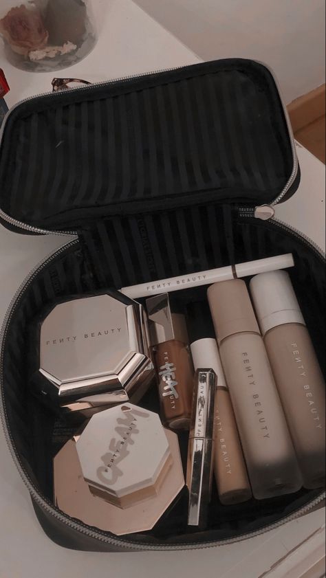 Fenty Beauty Makeup Aesthetic, Fenty Makeup Aesthetic, Luxury Makeup Bag, Makeup Items Aesthetic, Fenty Aesthetic, Fenty Beauty Aesthetic, Luxury Makeup Aesthetic, Expensive Makeup Products, Makeup Collection Aesthetic