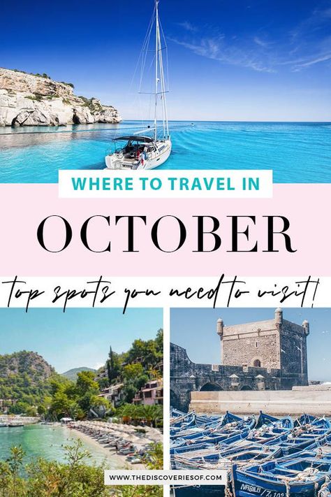 Planning to travel in October? These are the travel destinations you need to add to your October travel bucket list. #travel #vacation #fall #beaches Honeymoon Destinations October, Best Honeymoon Destinations In October, October Travel Destinations Us, Where To Travel In October, Best Places To Travel In October, October Vacation Destinations Us, October Getaways, October Honeymoon Destinations, Best November Vacations