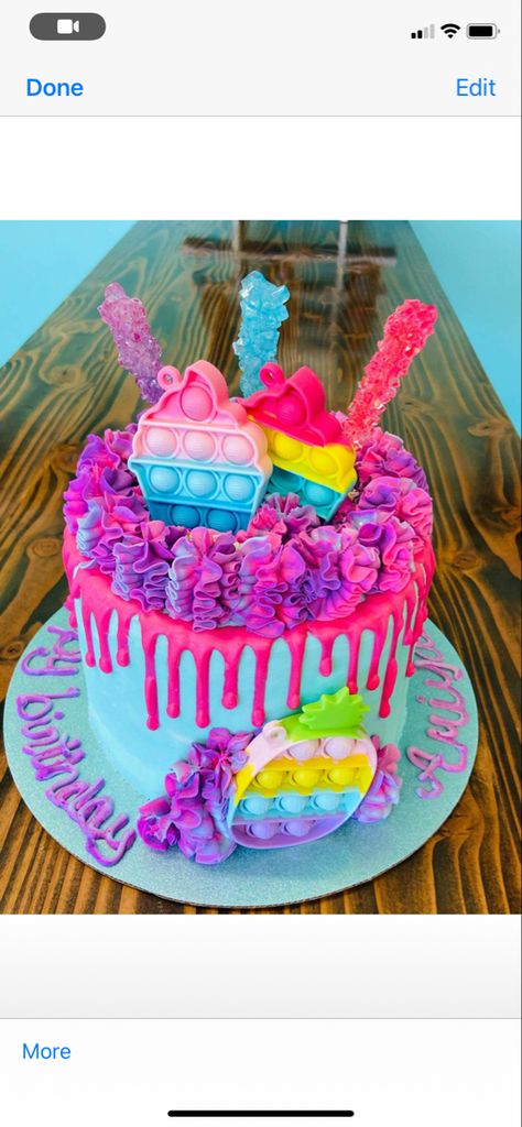 Nine Years Old Girl Birthday Cake, Pop It Birthday Party Food, 7th Birthday Cakes For Girls Ideas, 7 Year Girl Birthday Cake, Poppet Birthday Cakes, 10th Birthday Food Ideas, Pop It Party Food, 11 Birthday Cake Ideas, A For Adley Cake