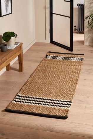 Monty Stripe Jute Runner Entryway Runner Rug Ideas, Hallway Rugs Ideas, Hallway Runners Ideas, Cream Hallway, Blue Sofa Living, Black Hallway, Carpet Staircase, Cream Carpet, Hall Runner Rugs