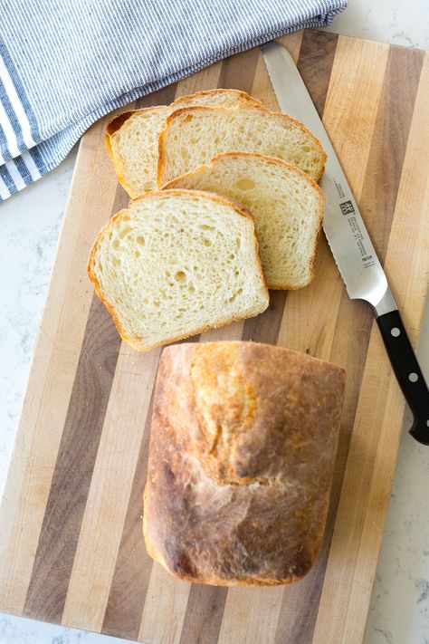 If you've been wanting to learn to bake bread, this Best Basic White Bread is as easy as it gets. Made with only flour, water, yeast, & salt, this basic, no-knead bread delivers on ease & flavor. It's ideal for sandwiches, toast or simple snacking. Basic White Bread, Learn To Bake, Making Dough, Bake Bread, Yeast Breads, Knead Bread, Bread Snacks, Bread Baker, Bread Serving