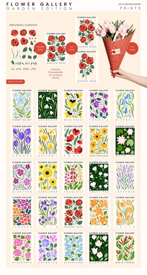 Small Flower Design For Fabric Painting, Rose Illustration Design, Flower Graphic Design Illustration, Flowers Pattern Illustration, Flower Packaging Design, Summer Illustration Design, Flower Poster Design, Floral Design Illustration, Big Floral Pattern