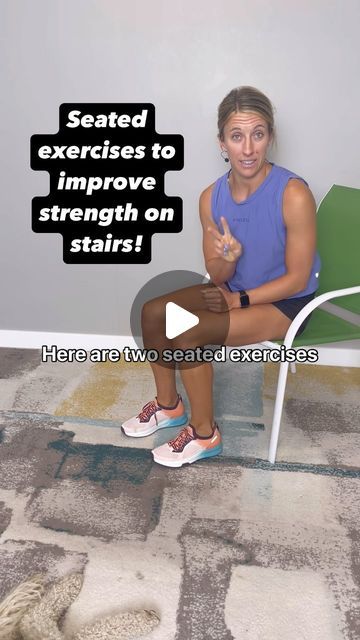 Alyssa Kuhn DPT | Osteoarthritis Expert on Instagram: "Seated exercise for stair strength 💪🏽  Here are two lower body exercises that can strengthen vital areas for stairs including the hips and the thighs 👏🏼  Adding a resistance band can increase the challenge once you master the exercises without resistance first ☝🏽  Repetitions are simply suggestions and can be modified as needed. Use support as needed as well ⚠️  Aiming for 2-3 sets every other day can be a great place to start for most ✅  Progressing to standing exercises is the goal when it comes to building strength for stairs but seated exercises can be a great place to build foundational strength as you work towards standing especially if pain, stiffness or instability is currently limiting ☝🏽  If you’d like to work on buildi Resistance Band Knee Therapy, Resistance Band Workout For Beginners, Sit To Stand Exercise, Seated Leg Exercises, Stretch Band Exercises, Alyssa Kuhn, Targeted Workouts, Standing Exercises, Knee Strength