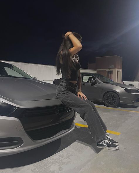dark theme parking deck picture inspiration Pics In Front Of Car, Car Garage Instagram Pics, Drivers Seat Picture Instagram, In Front Of Car Poses, Picture With Car Ideas, Car Photo Ideas Instagram, Poses In Front Of Car, Picture Ideas With Car, Car Poses Women