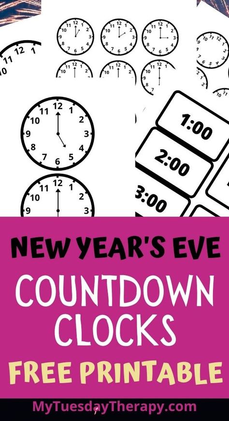 New Years Eve Countdown, Nye Countdown, Countdown For Kids, Clock Printable, New Year Clock, New Year Printables, Free Party Printables, New Year's Eve Countdown, Kids New Years Eve