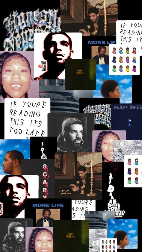 Drake Widget Ideas, Drake Collage Wallpaper Iphone, Music Collage Wallpaper Iphone, Drake Views Wallpaper Iphone, Views Drake Aesthetic, Drake All Albums Wallpaper, It’s All A Blur Tour Drake Wallpaper, All Of Drakes Album Covers, Her Album Cover Wallpaper