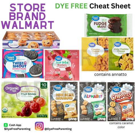 Dye Free School Snacks, Food Dye Alternatives, Dye Free Cheat Sheet, Red Dye Alternative Foods, Dye Free Chips, Dye Free Alternatives, No Dye Snacks, Red Dye Free Snacks, Dye Free Meals