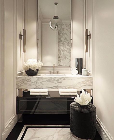 Decor on Instagram: “Less is more when it comes to bathroom style. We think this look is ideal for budget-conscious homeowners who want a clean and modern look…” Drømme Bad, Bad Inspiration, Powder Room Design, Bathroom Design Luxury, Budget Bathroom, Decoration Inspiration, Marble Bathroom, Cool Ideas, Bathroom Style