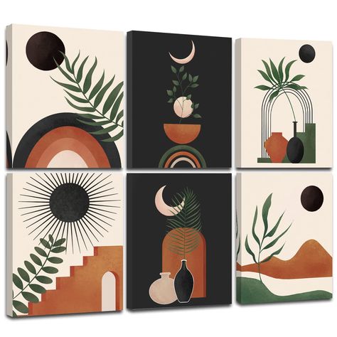 PRICES MAY VARY. 【Mid Century Modern Wall Decor】Boho wall art is the newest trends for home and office wall decorations. Various typesIce minimalist geometric sun, moon and plant making the artworks more abstract, the bright and elegant colors combine well to interpret the Bohemian style that will surely make you feel relax and peaceful every day. 【Frames Included】No additional frame required, our upgraded boho wall decor is already hand stretched over 0.59” thick wood frame and ensure the corne Tela, Bohemian Canvas Painting, Trending Wall Art 2023, Boho Art Painting Canvases, 2024 Art Trends, Wall Decor Painting Canvases, Boho Designs Art, Bohemian Art Inspiration Painting, Boho Art Drawings Bohemian